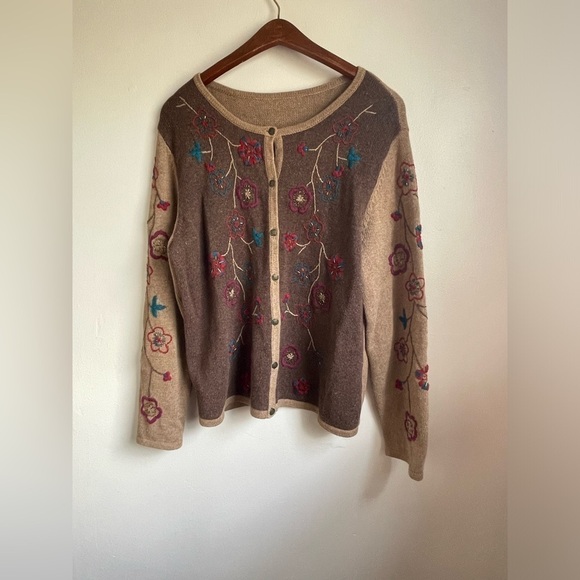 Christopher & Banks Floral Embroidered Cardigan - Brown and Tan - Picture 1 of 7